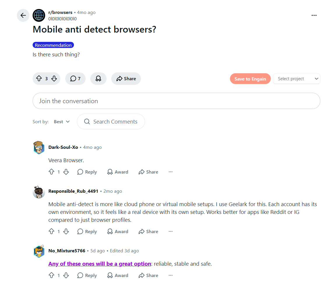 Mobile anti detect browser affiliate link in reddit comment