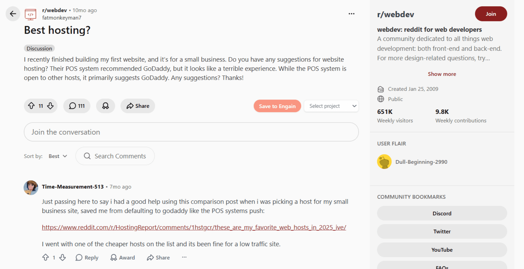 Reddit post link in thread comment screenshot